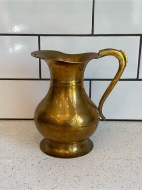 Vintage Brass Pitcher Made in India 8” Farmhouse MCM Primitive Decor